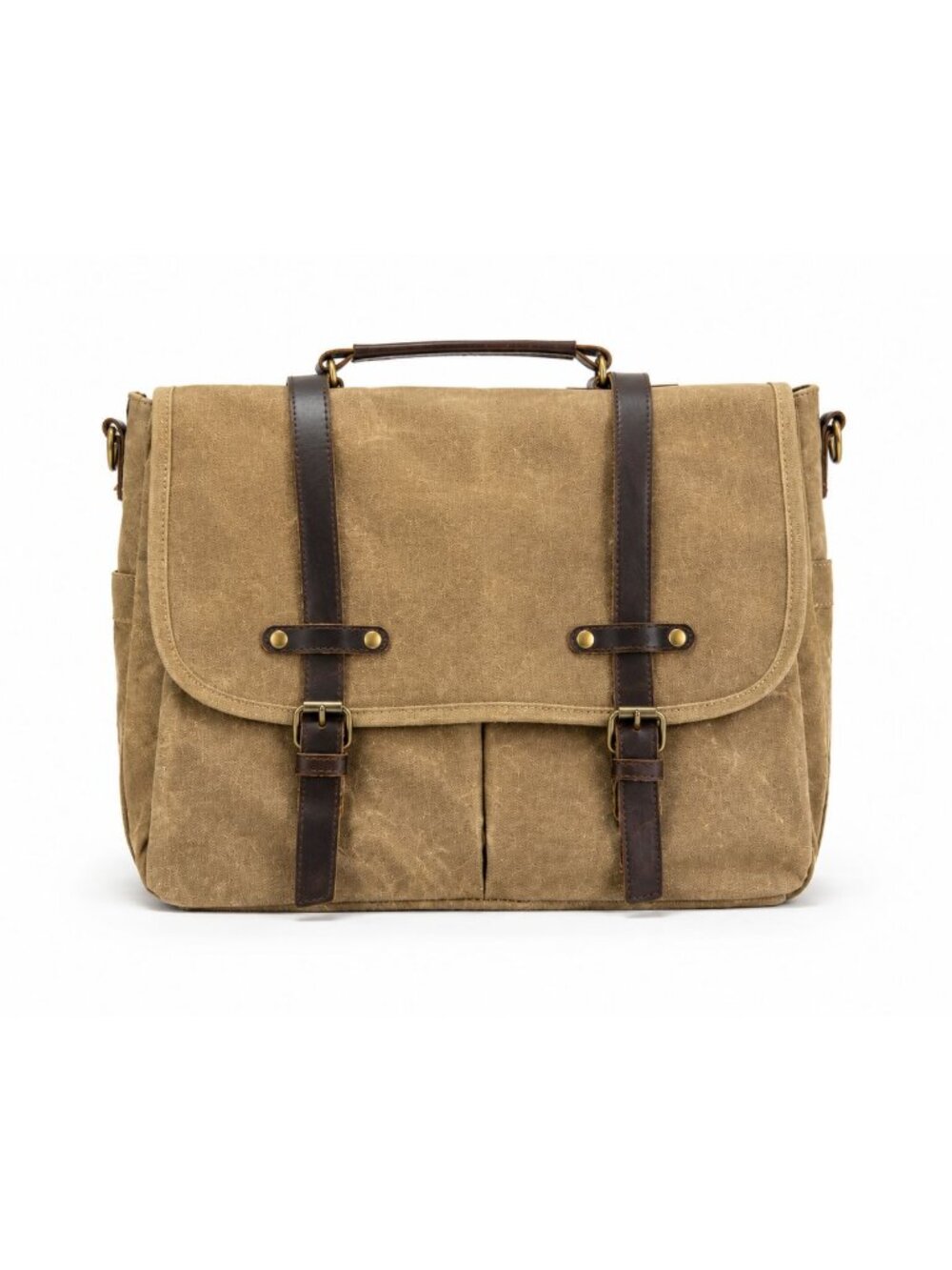 New! Newhey Men's Brown Canvas Messenger Bag with Leather Straps nwt